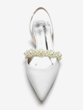 女性のブライダルシューズ真珠スパンコール布先のとがったつま先フラットブライダルシューズ