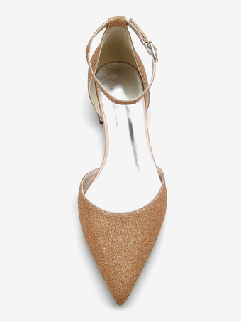 女性のキラキラ アンクル ストラップ フラット ブライダル シューズ