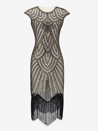 ゴールド 1920 年代のファッション スタイルの衣装フラッパー ドレス フリンジ スパンコール パーティー ドレス バーガンディ