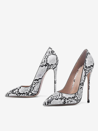 ハイヒール ポインテッドトゥ パンプス パイソン柄 ピンヒール PU 12cm ヘビ柄 シューズ プラスサイズシューズ スリップオン 結婚式 二次会 通勤用 仕事 キャバ 卒園式 卒園式 レディース靴