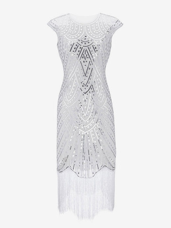 ホワイト 1920 年代のファッション スタイルの衣装フラッパー ドレス フリンジ スパンコール パーティー ドレス バーガンディ