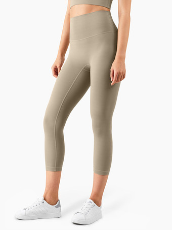 カーキ ヨガ カプリ パンツ ナイロン ハイウエスト ランニング スポーツ レギンス 女性用