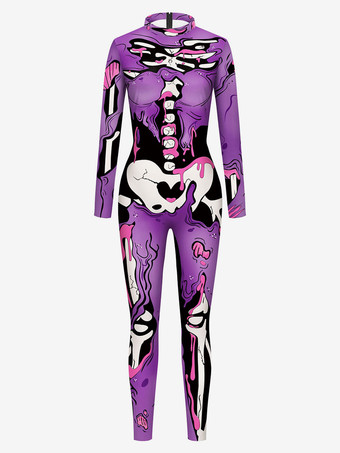 グレープモンスター全身タイツ ハロウィン ハロウィーンのジャンプスーツの女性のぶどう紫色のハロウィーン怖いライクラスパンデックスキャットスーツZentai