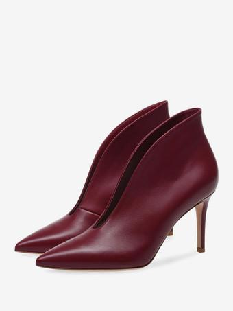 High Heel Booties Burgundy Pointed Toe Stiletto Heel Ankle Boots