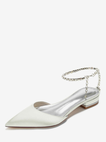 ivoire Chaussures de Mariage Plate Femme avec Bout Pointu en Paillette Unicolore