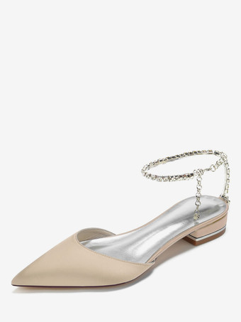 champagne Chaussures de Mariage Plate Femme avec Bout Pointu en Paillette Unicolore