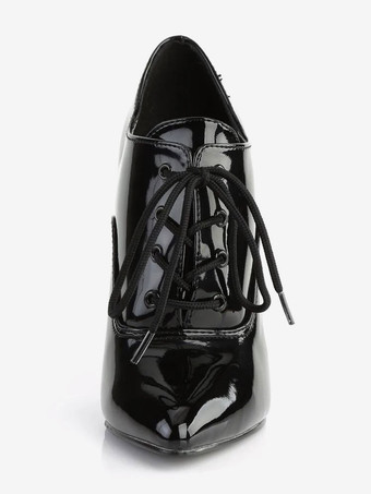 Frauen reizvoller Absatz Schwarz Spitzschuh Paillette Spitze Krawatte Sexy Schuhe Poledance Schuhe