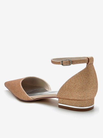 女性のキラキラ アンクル ストラップ フラット ブライダル シューズ