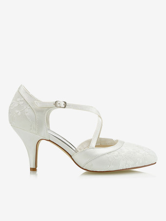 Lace Weddung Shoes Kitten Heel Pointed Toe T Type Buckle Detail Bridal Shoes Vintage Wedding Shoes