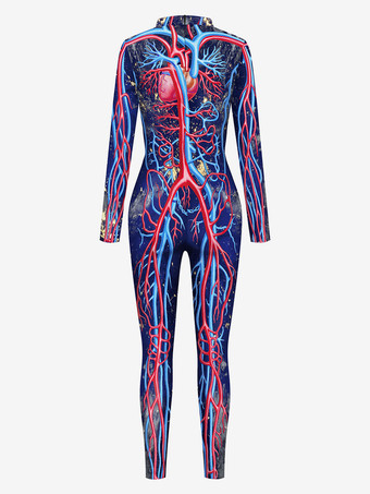 モンスター全身タイツ ハロウィン ハロウィーンのジャンプスーツの女性のぶどう紫色のハロウィーン怖いライクラスパンデックスキャットスーツZentai