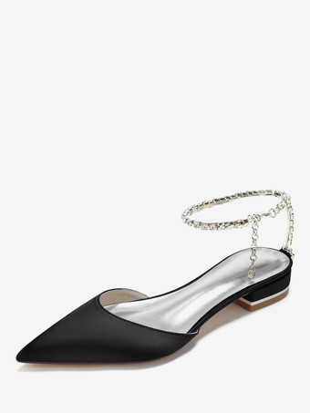 noir Chaussures de Mariage Plate Femme avec Bout Pointu en Paillette Unicolore