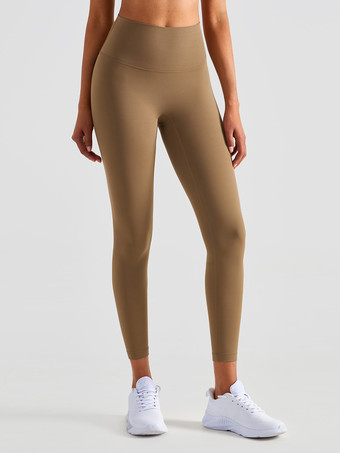 カーキ ヨガレギンス 女性用 ハイウエスト ナイロン スポーツパンツ