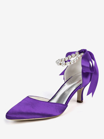 violeta oscuraZapatos de novia de satén Zapatos de Fiesta de tacón de kitten Zapatos Color de uva Zapatos de boda de puntera puntiaguada 6cm con perlas