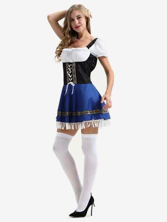 Halloween Waitress Costumes For Women Blue Sexy Dress Polyester Floral  Print Holidays Costumes Full Set - Milanoo.com