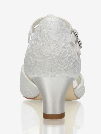 レースウェディングシューズ　2026　アイボリー　ポインテッドトゥ　Tタイプ　バックルディテール　ヴィンテージブライダルシューズ