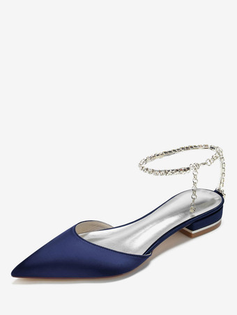 bleu foncé Chaussures de Mariage Plate Femme avec Bout Pointu en Paillette Unicolore