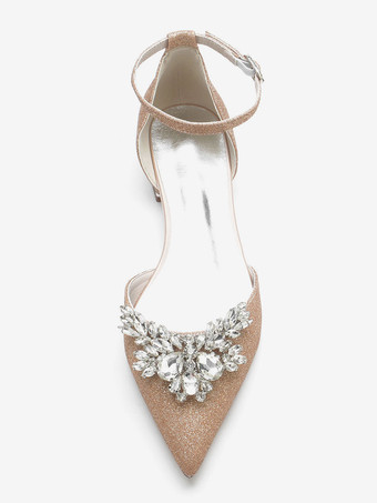Scarpe da sposa da donna Strass Paillettes Stoffa a punta Scarpe da sposa piatte