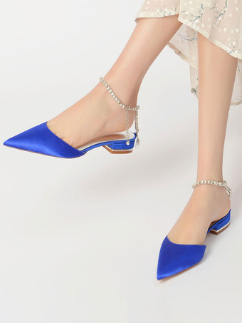 Chaussures de Mariage Plate Femme avec Bout Pointu en Paillette Unicolore