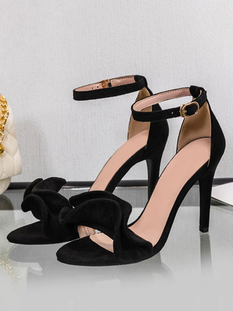 ヒールサンダルバーガンディスティレットヒールオープントゥスエードナップアンクルストラップシャーリングハイヒールシューズ