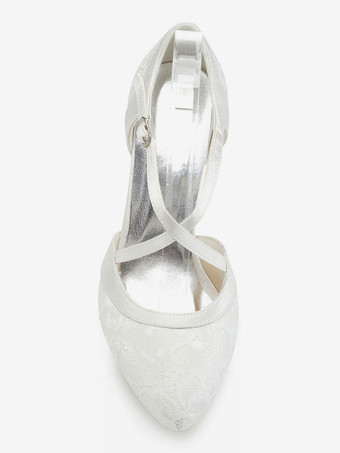 Lace Weddung Shoes Kitten Heel Pointed Toe T Type Buckle Detail Bridal Shoes Vintage Wedding Shoes