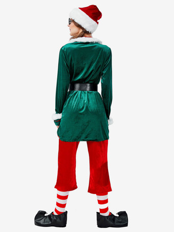 サンタコスプレ衣装 女性用 グリーン トップス アンクレット チョーカー 帽子 サッシュベルト パンツ クリスマス 大人用 ポリエステル コスチューム ホリデーコスチューム