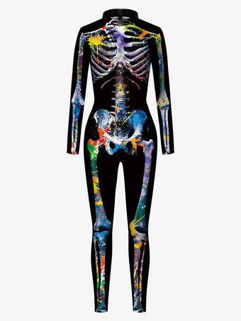 Black silverMonster Zentai Suits   Women   Zentai Jumpsuit Green Scary Skeleton   Lycra Spandex Catsuit