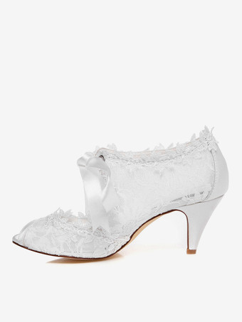 ブライダルシューズ　サンダル　パンプス　新作　美脚　結婚式　パーティー　ホワイト　ピープトゥ　キトンヒール　リボン　