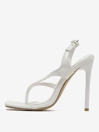 レディースヒールサンダルスクエアトゥスティレットヒールパテントレザーサンダル