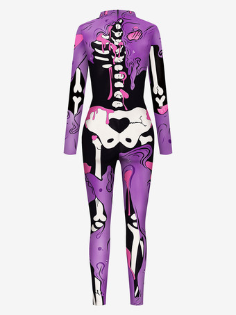 モンスター全身タイツ ハロウィン ハロウィーンのジャンプスーツの女性のぶどう紫色のハロウィーン怖いライクラスパンデックスキャットスーツZentai