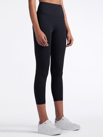 ブラック ヨガ カプリ パンツ ナイロン ハイウエスト ランニング スポーツ レギンス 女性用