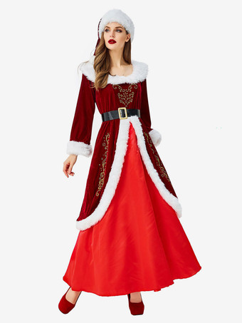 サンタコスプレ衣装 女性用 レッド 帽子 サッシュベルト ドレス クリスマス 大人用 ポリエステル コスチューム ホリデーコスチューム