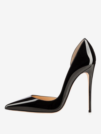 ハイヒール ポインテッドトゥ パンプス ブラック ピンヒール 靴の甲の素材：パテント PU 12cm ハイヒールシューズ シューズ スリップオン レディース靴 結婚式 二次会 通勤用 仕事 キャバ 卒園式 卒園式