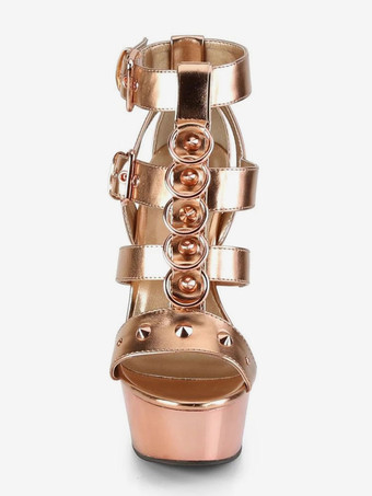 ハイヒールセクシーサンダルブラックPUレザーピープトゥグラディエーターセクシープラットフォームサンダル ポールダンスシューズ