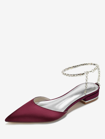 Bordeaux Chaussures de Mariage Plate Femme avec Bout Pointu en Paillette Unicolore