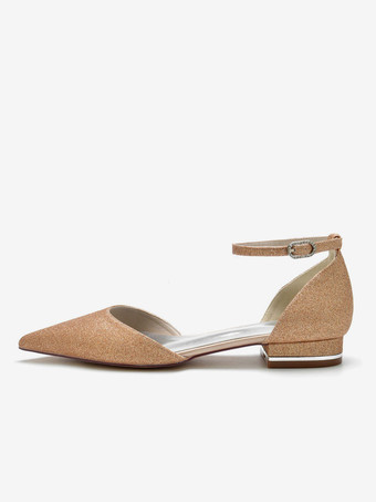 女性のキラキラ アンクル ストラップ フラット ブライダル シューズ