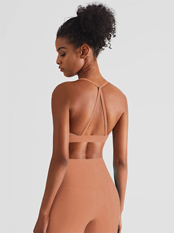 ブリックレッドヨガブラ ナイロン アスレチック ノースリーブ ジュエルネック ランニングトップ 女性用