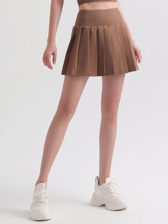 カーキ 女性用テニススカートショーツプリーツヨガボトム