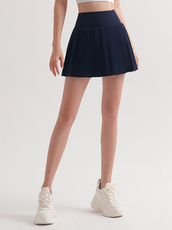 ネイビーブルー女性用テニススカートショーツプリーツヨガボトム