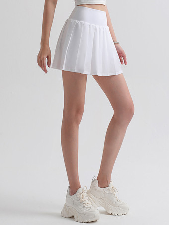 ホワイト 女性用テニススカートショーツプリーツヨガボトム