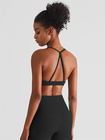 ブラック ヨガブラ ナイロン アスレチック ノースリーブ ジュエルネック ランニングトップ 女性用