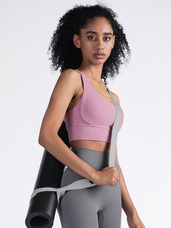 フクシャピンクヨガブラ ジュエルネック ナイロン ノースリーブ テニストップ 女性用