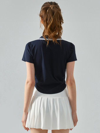 女性用テニス ポロ トップ ツートンカラー半袖アクティブウェア