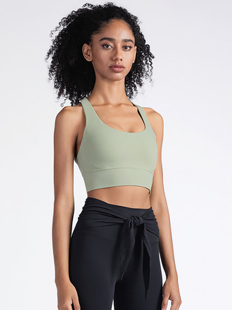 アボカドグリーンヨガブラ ジュエルネック ナイロン ノースリーブ テニストップ 女性用