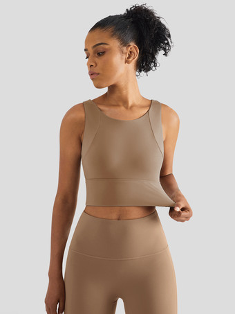 チョコレートヨガブラ ナイロン アスレチック ノースリーブ ジュエルネック テニス トゥ レディース