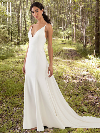 White Simple Causal Wedding Dress Spaghetti Straps Satin Fabric V-Neck Sleeveless Ruffles Mermaid Bridal Dresses Free Customization