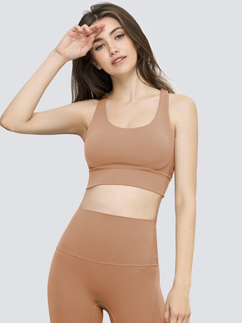 チョコレートヨガブラ ジュエルネック ナイロン ノースリーブ テニストップ 女性用