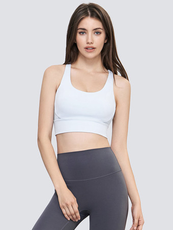 アイボリー ヨガブラ ジュエルネック ナイロン ノースリーブ テニストップ 女性用