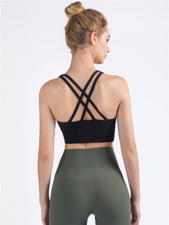 ブラック ヨガブラ ジュエルネック ナイロン ノースリーブ テニストップ 女性用