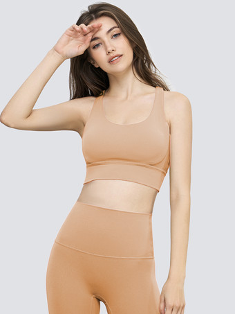 ライト アプリコットヨガブラ ジュエルネック ナイロン ノースリーブ テニストップ 女性用