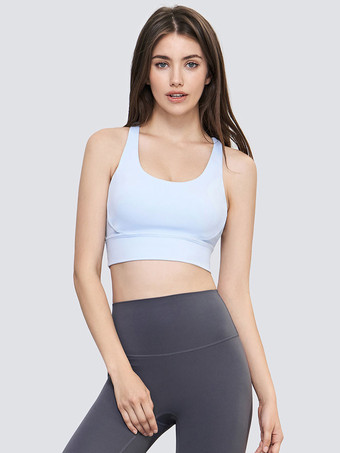 ベビーブルーヨガブラ ジュエルネック ナイロン ノースリーブ テニストップ 女性用